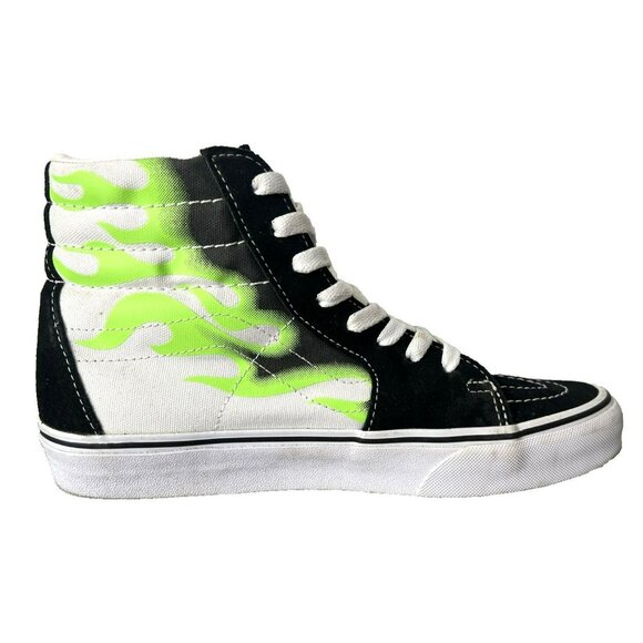 Vans Sk8 Hi Flame Men's Size 7.5 Shoes Woman's 9 Black White Lime Green High Top - Picture 9 of 9